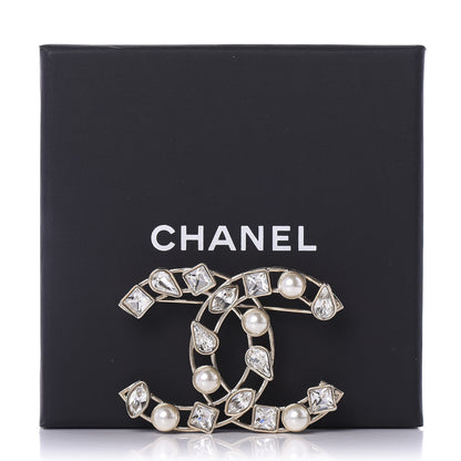 Chanel Metal Glass Pearl CC Crystal Snowfall Brooch Gold 5 of 5