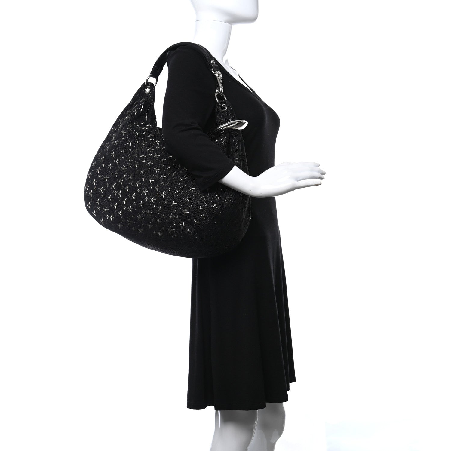 Jimmy Choo Glitter Canvas Star Studded Solar Sky Hobo Black 2 of 10