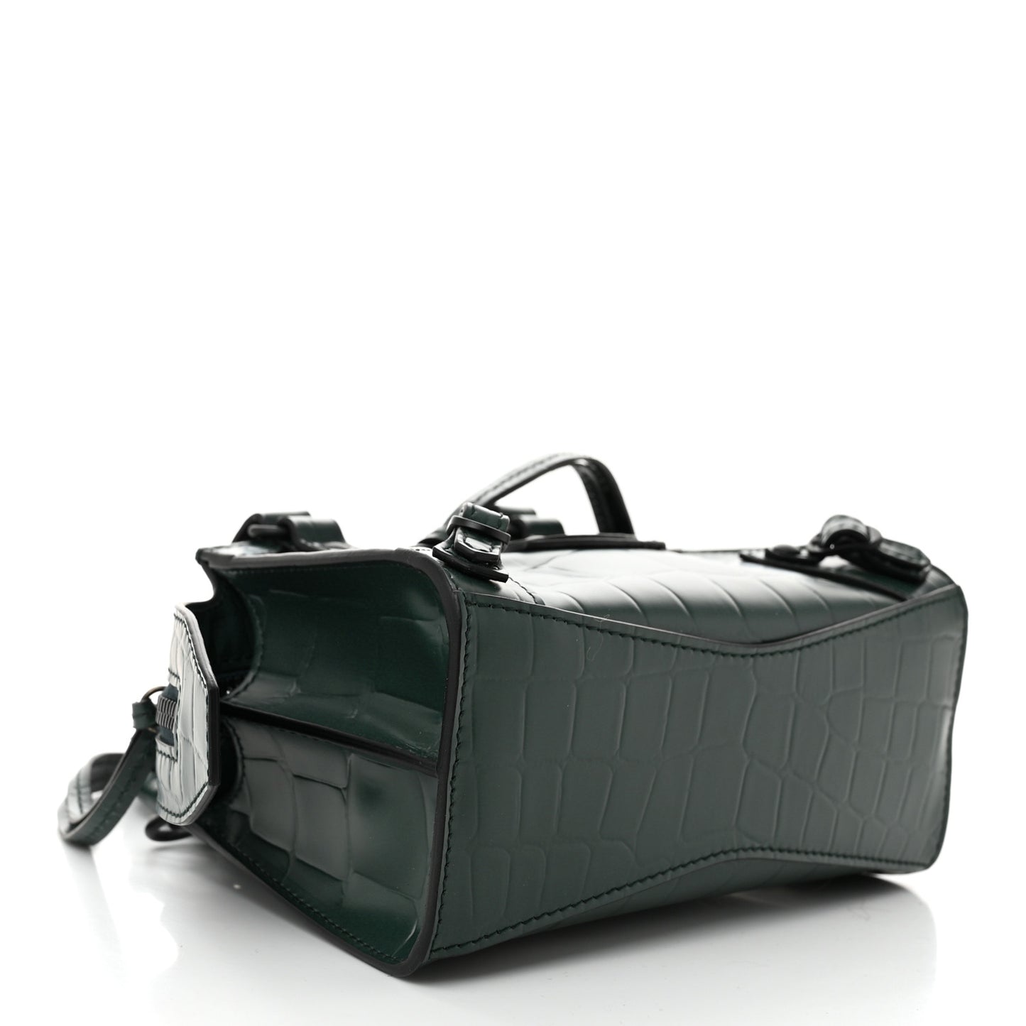 Semi Shiny Calfskin Crocodile Embossed Neo Classic Black Hardware Nano City Crossbody Forest Green