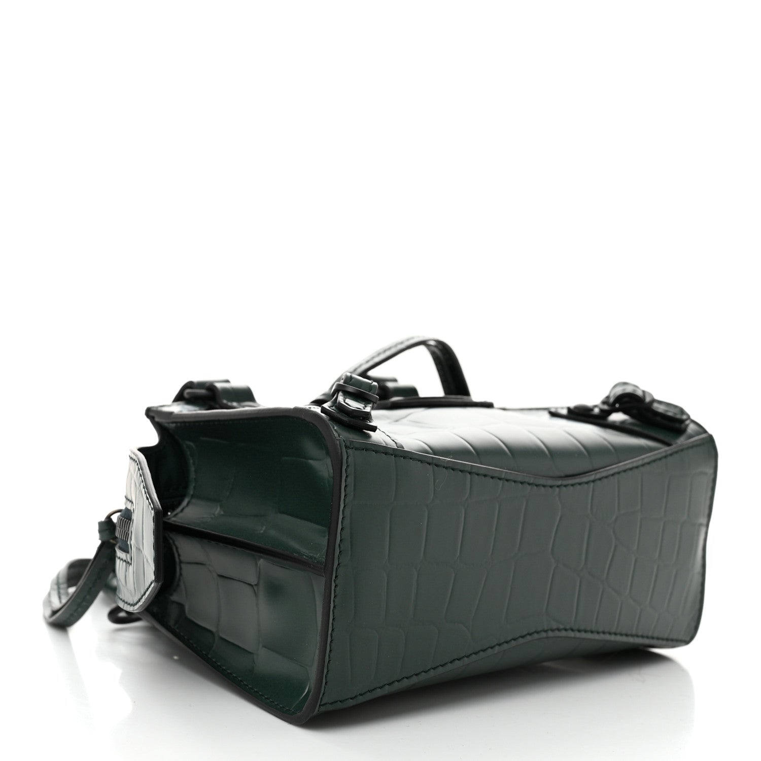 Balenciaga Semi Shiny Calfskin Crocodile Embossed Neo Classic Black Hardware Nano City Crossbody Forest Green 4 of 9
