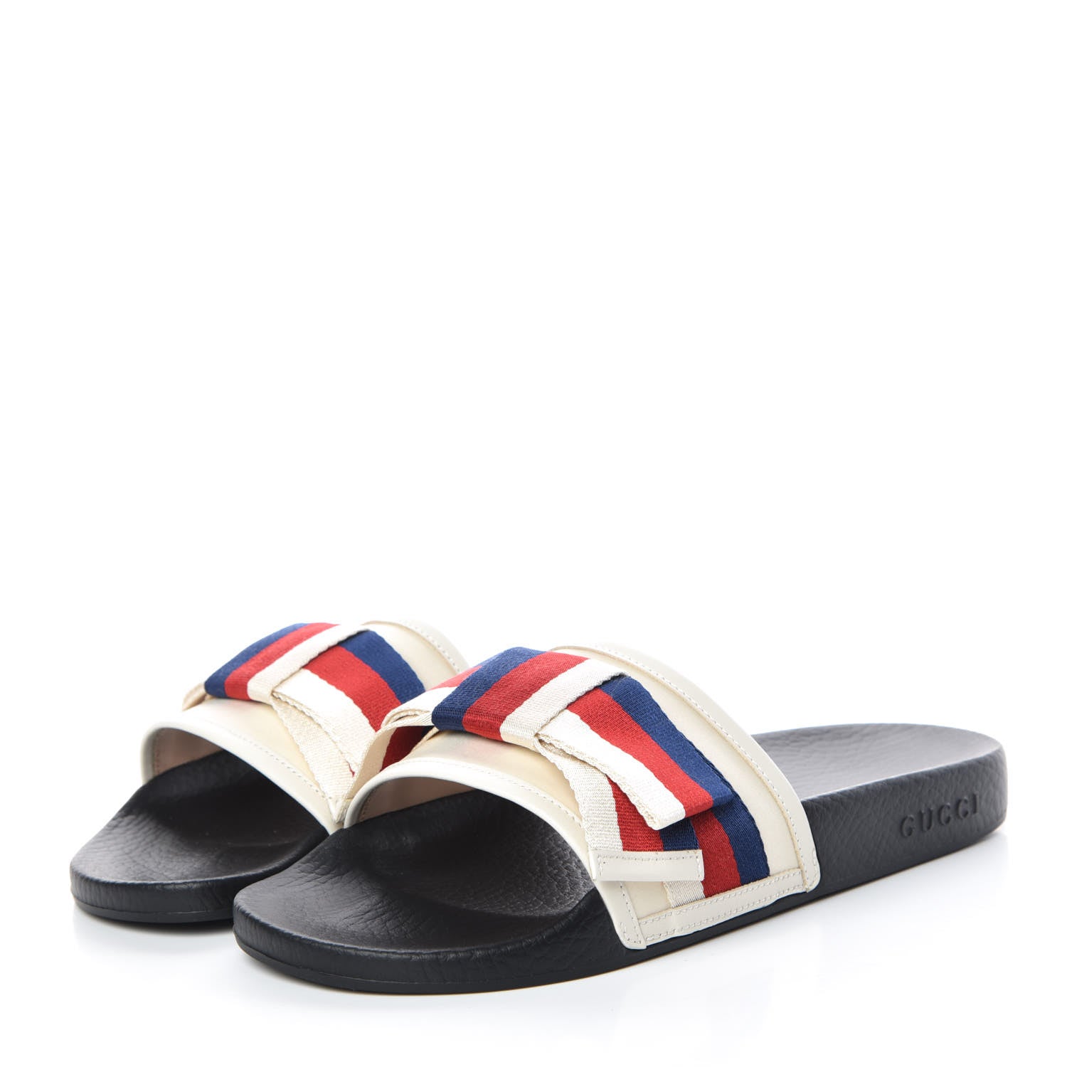 Gucci Satin Web Sylvie Bow Slide Sandals 40 White 3 of 8