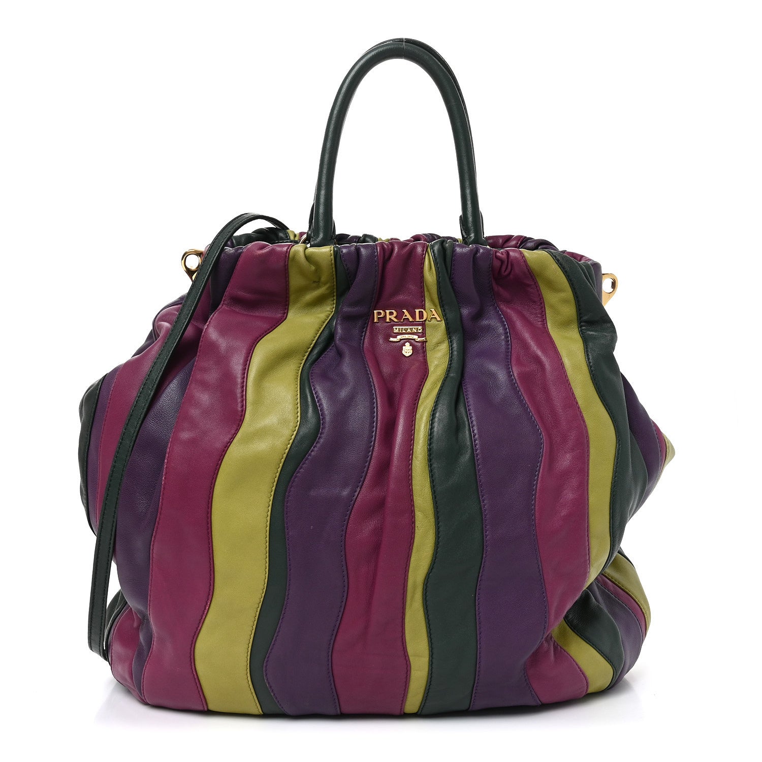 Prada Nappa Trembled Blossoms Stripes Shoulder Bag Viola Alloro 1 of 9
