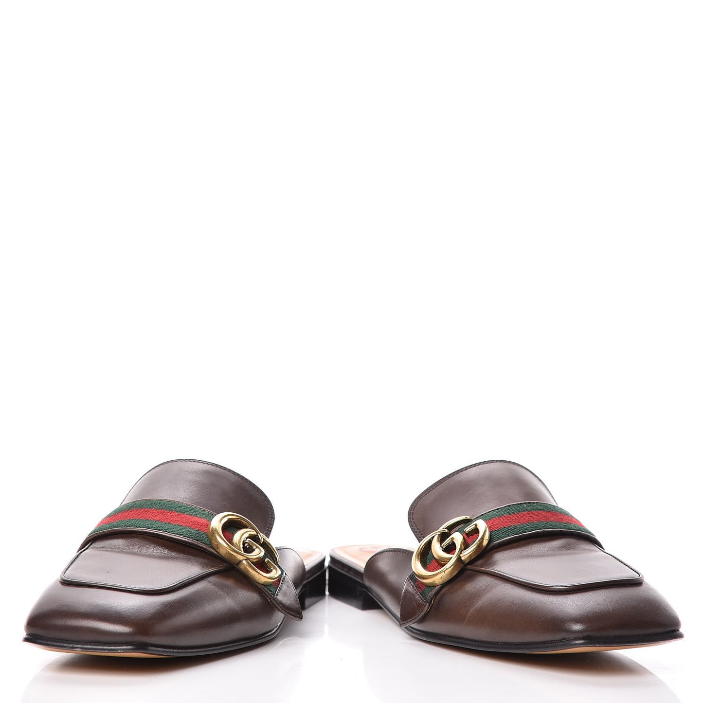 Calfskin Web Womens Peyton GG Slippers 39 Dark Brown