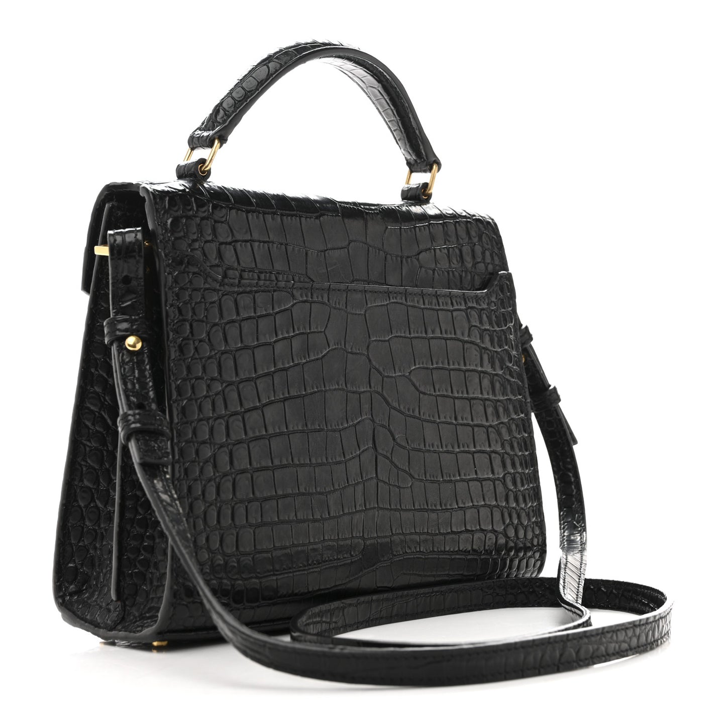 Calfskin Crocodile Embossed Mini Classic Monogram Cassandra Top Handle Black