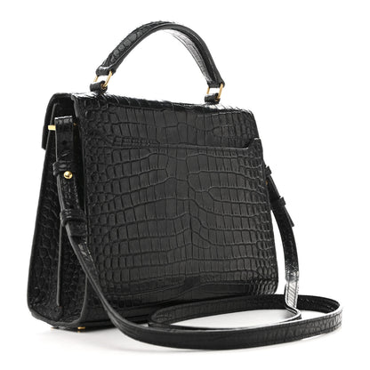Saint Laurent Calfskin Crocodile Embossed Mini Classic Monogram Cassandra Top Handle Black 3 of 14