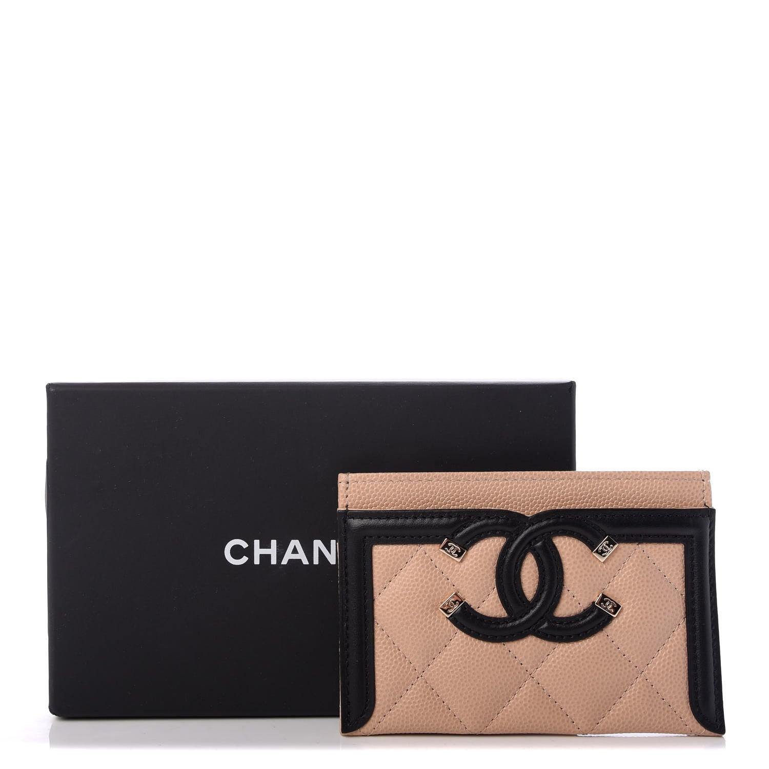 Chanel Caviar Quilted Filigree Card Holder Beige Black 9 of 9