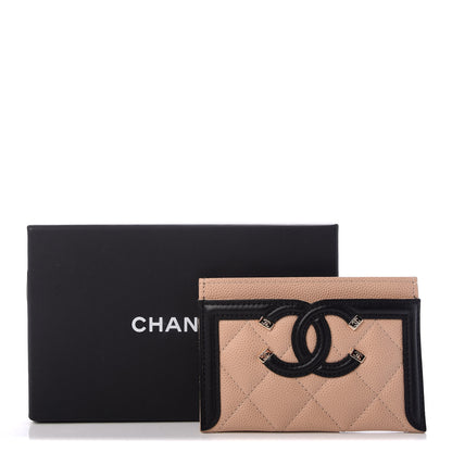 Chanel Caviar Quilted Filigree Card Holder Beige Black 9 of 9