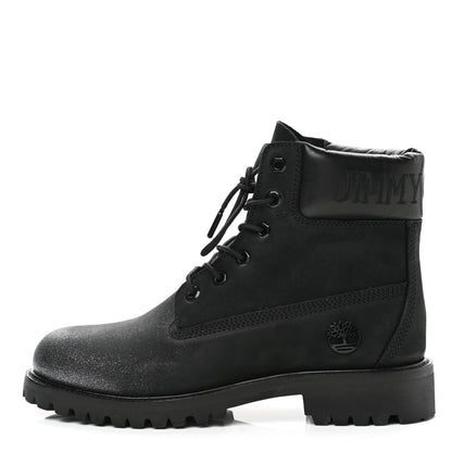 Jimmy Choo X TIMBERLAND Nubuck Glitter Womens Ankle Boots 39.5 Black Gunmetal 1 of 15