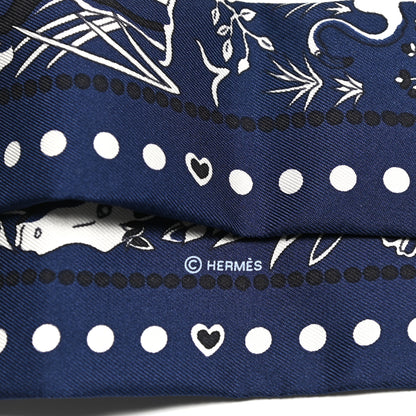 Hermes Silk Peuple Du Vent Bandana Twilly Marine White Black 5 of 8