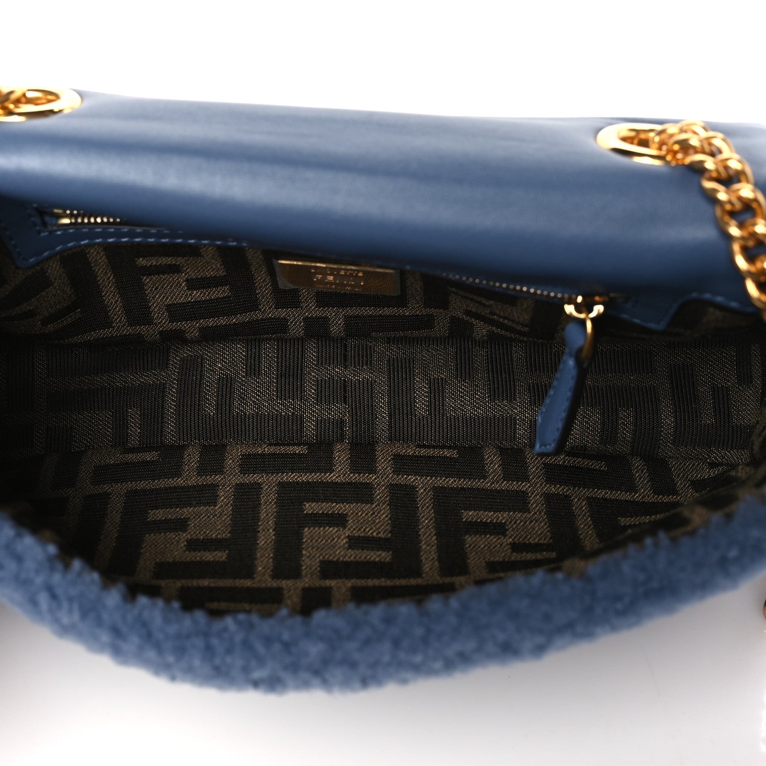 Fendi Shearling FF Midi Chain Baguette Mirto 5 of 11
