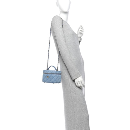 Chanel Printed Denim Quilted Mini Top Handle Vanity Case With Chain Light Blue 2 of 10