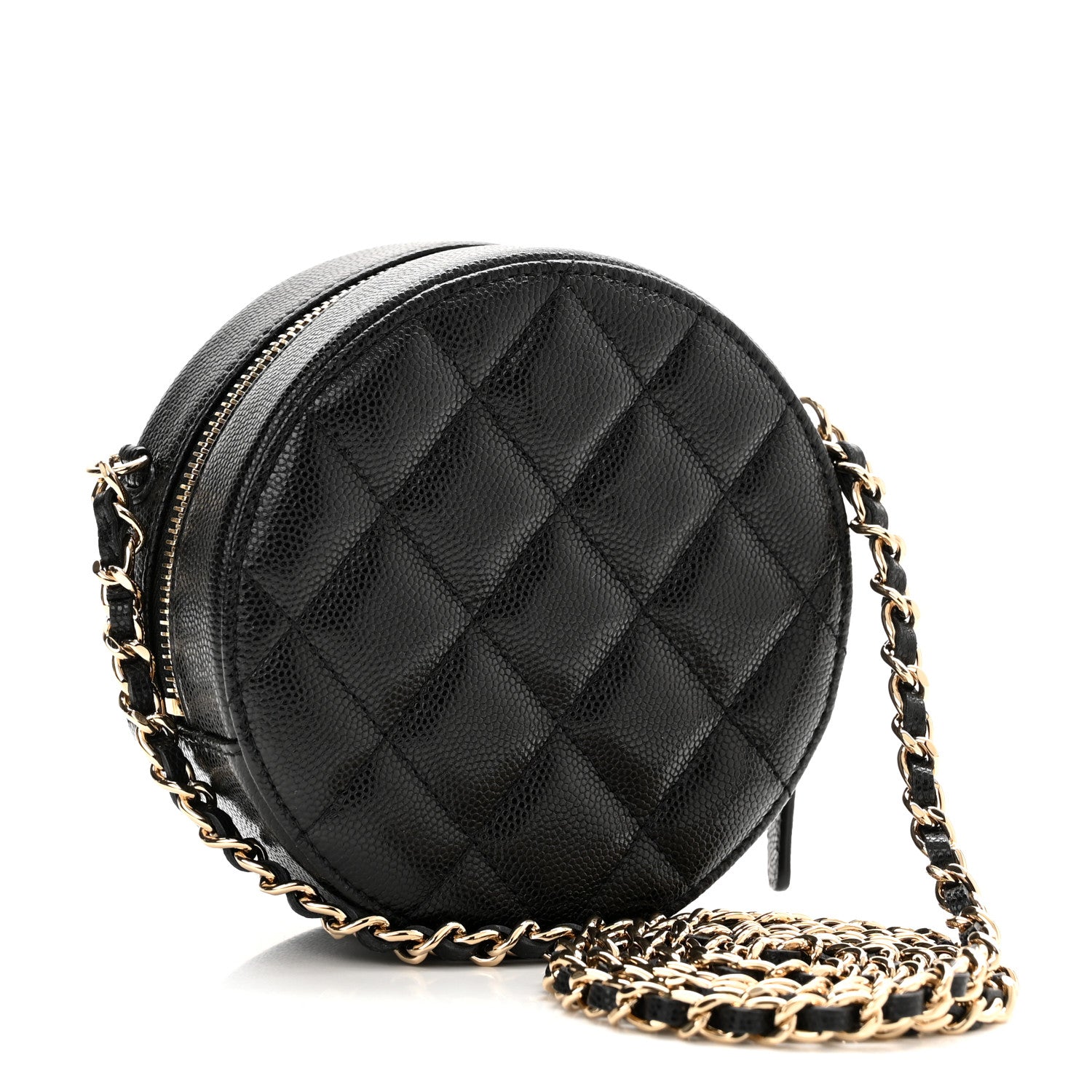 Chanel Caviar Quilted French New Wave Round Clutch With Chain Black 3 of 11