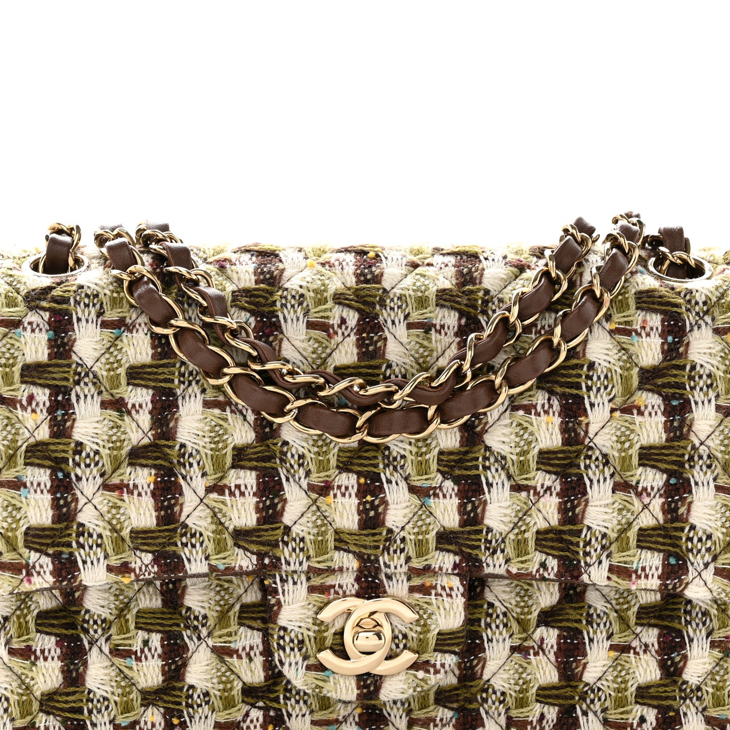 Tweed Quilted Medium Double Flap Brown