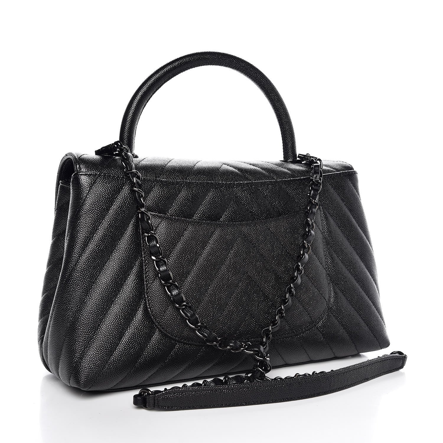 Chanel Caviar Chevron Quilted Small Coco Handle Flap So Black 3 of 8
