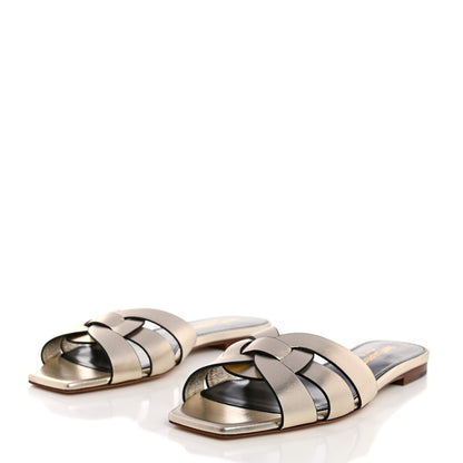 Saint Laurent Metallic Calfskin Nu Pied 05 Slide Sandals 35.5 Platino 3 of 9