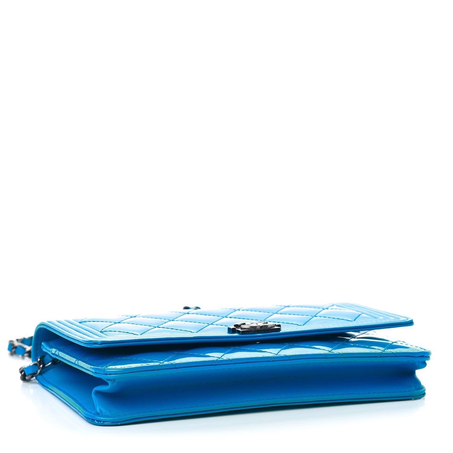 Chanel Patent Calfskin Quilted Boy Wallet On Chain WOC Blue 4 of 12