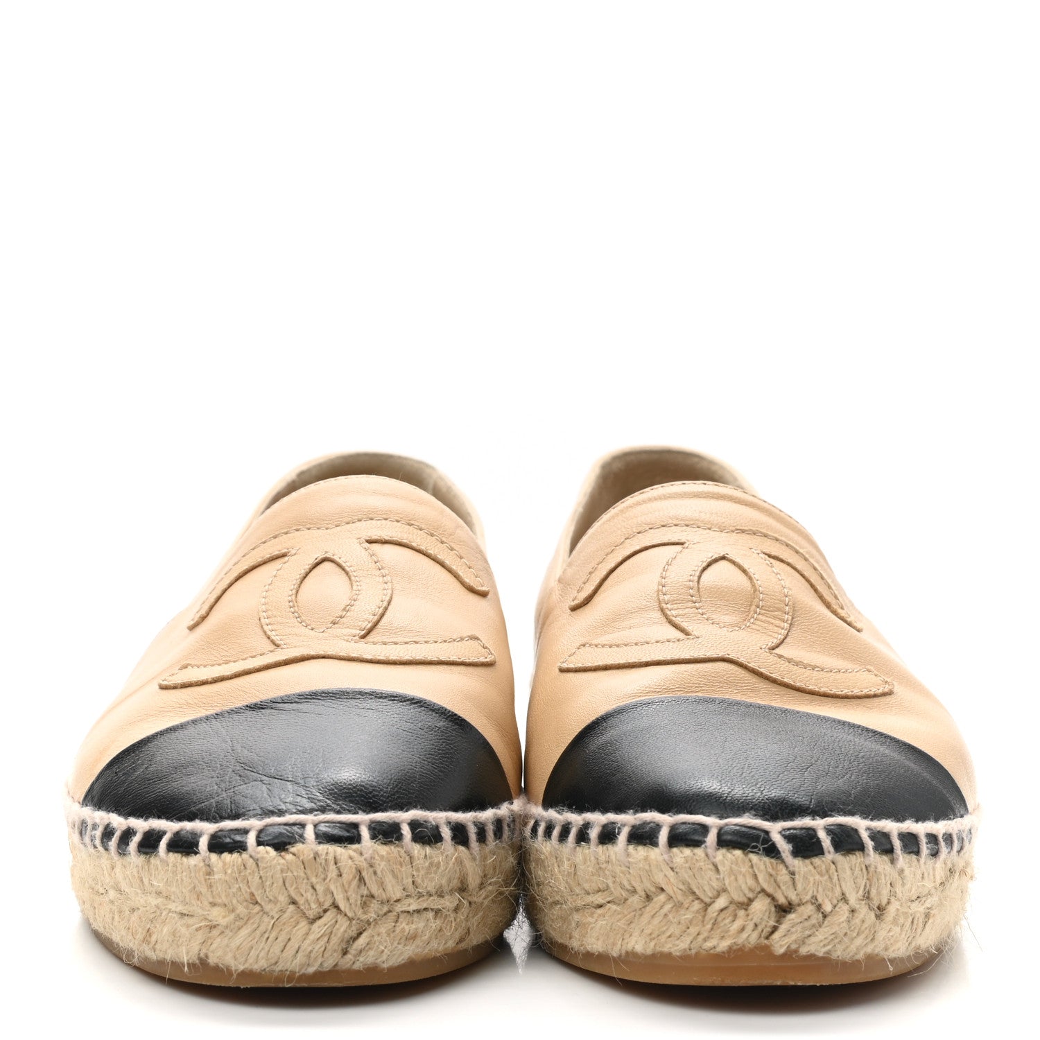 Chanel Lambskin CC Espadrilles 36 Beige Black 3 of 10