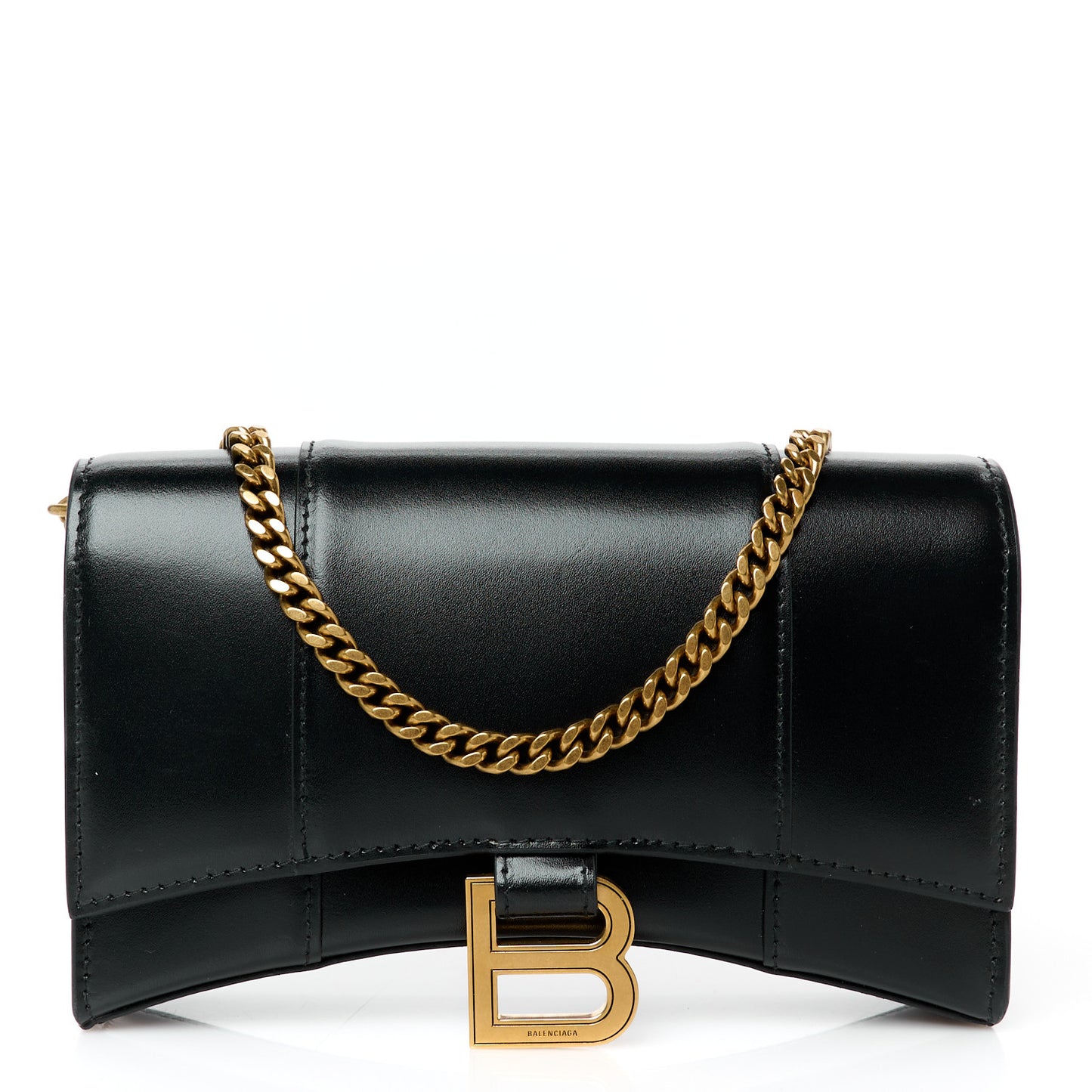 Shiny Box Calfskin Hourglass Chain Bag Black