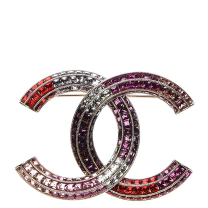 Chanel Baguette Crystal CC Brooch Gold Fuchsia Purple 1 of 6