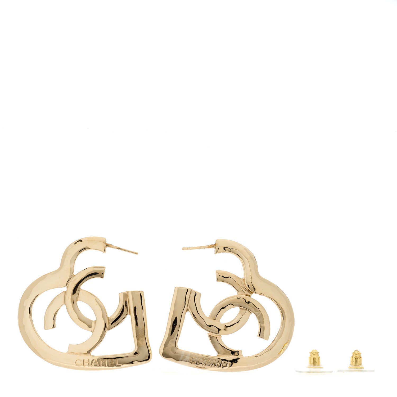 Chanel Metal CC Heart Coco In Love Hoop Earrings Gold 3 of 4