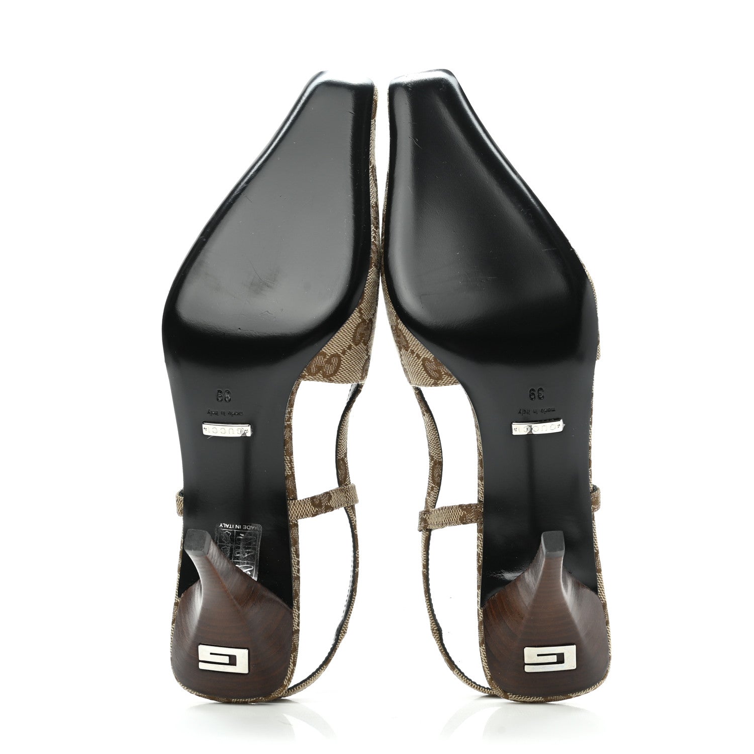 Gucci Monogram Malga Kid Square G 75mm Slingback Pumps 39 Beige Ebony New Acero 5 of 7