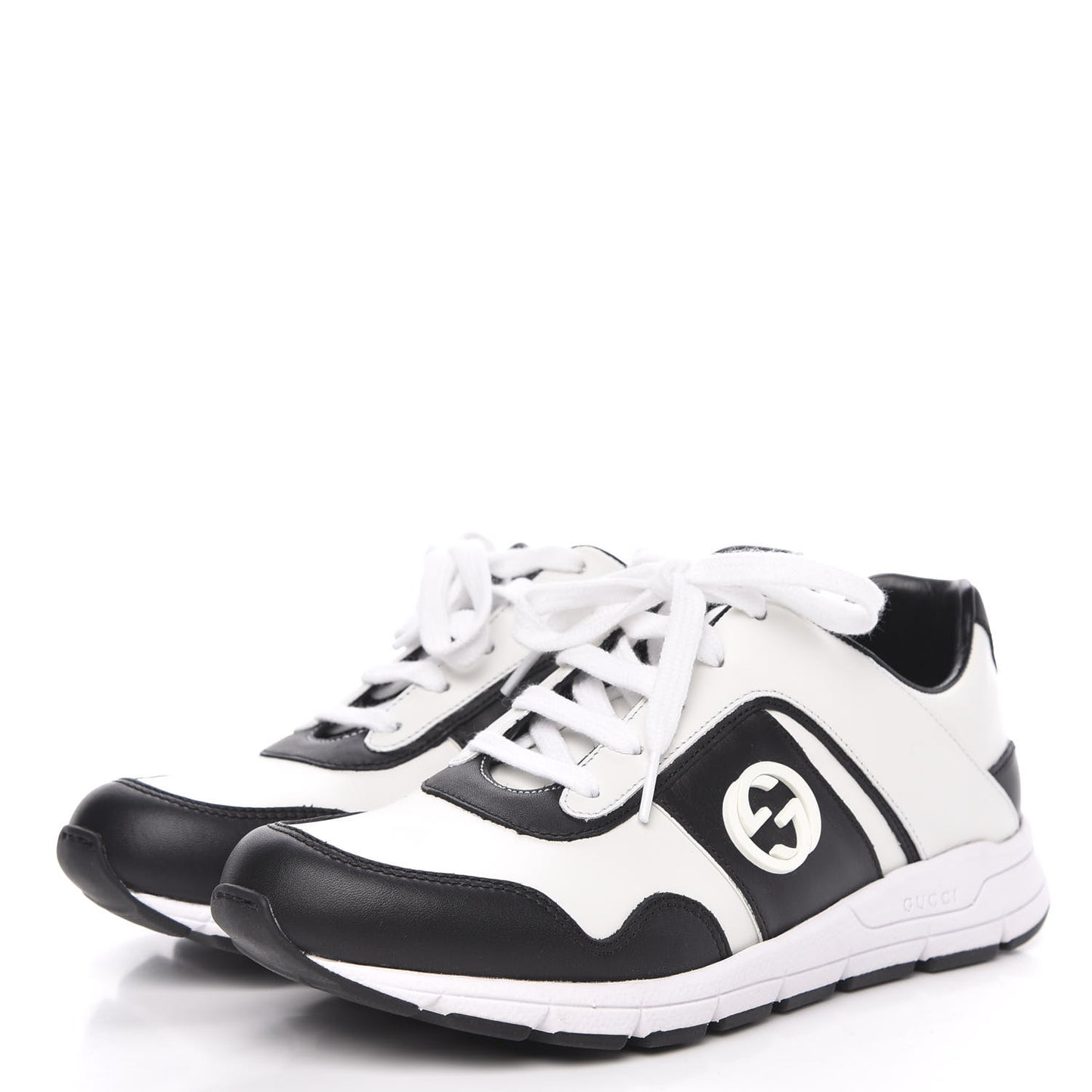 Calfskin Womens Interlocking G Sneakers 37.5 Black White