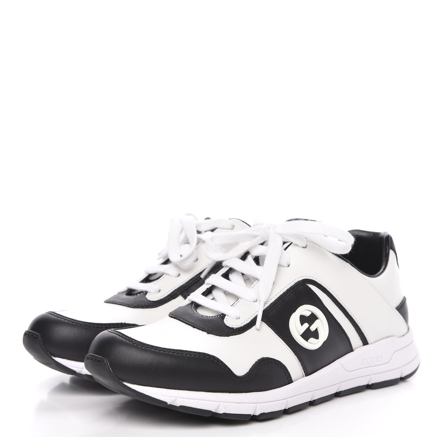 Gucci Calfskin Womens Interlocking G Sneakers 37.5 Black White 3 of 8