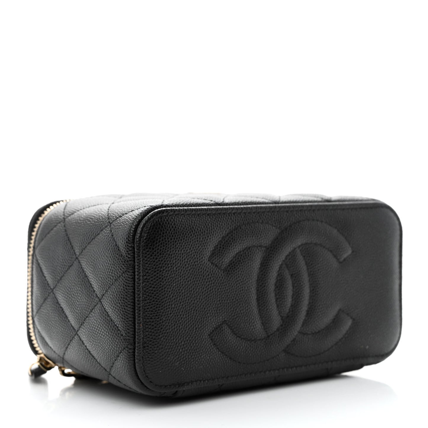 Caviar Quilted Small Vanity Case With Chain Black
