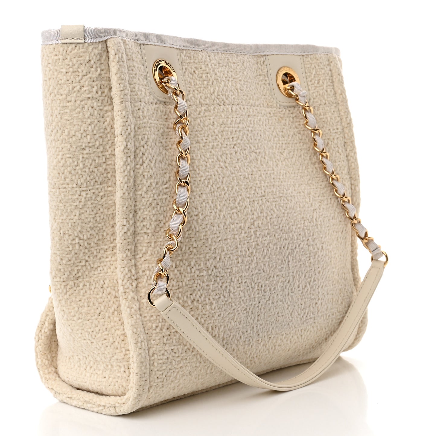 Lurex Boucle Mini Deauville Tote White