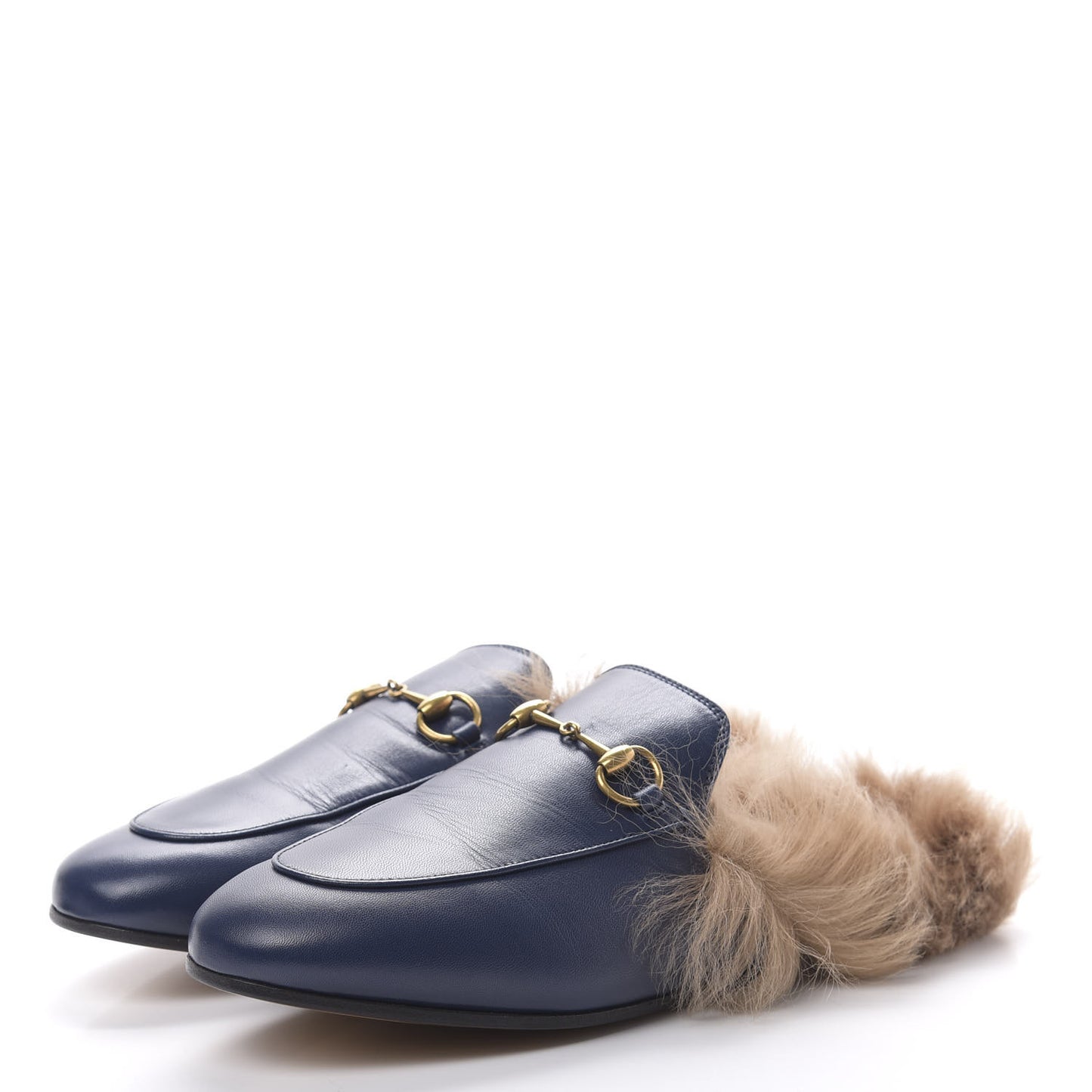 Malaga Kid Fur Womens Princetown Slippers 39 Blue Agata