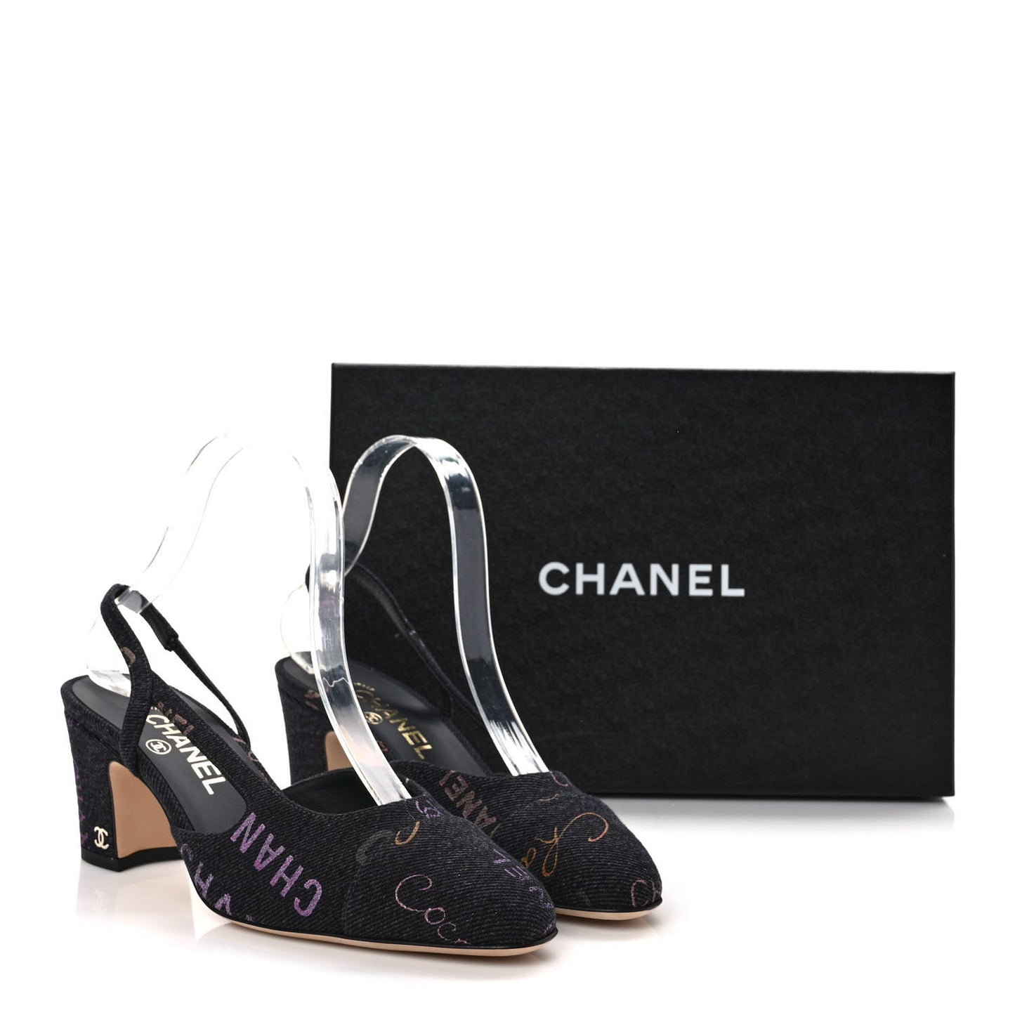 Denim Cap Toe Denim Mood Slingback Pumps 37 Black Multicolor