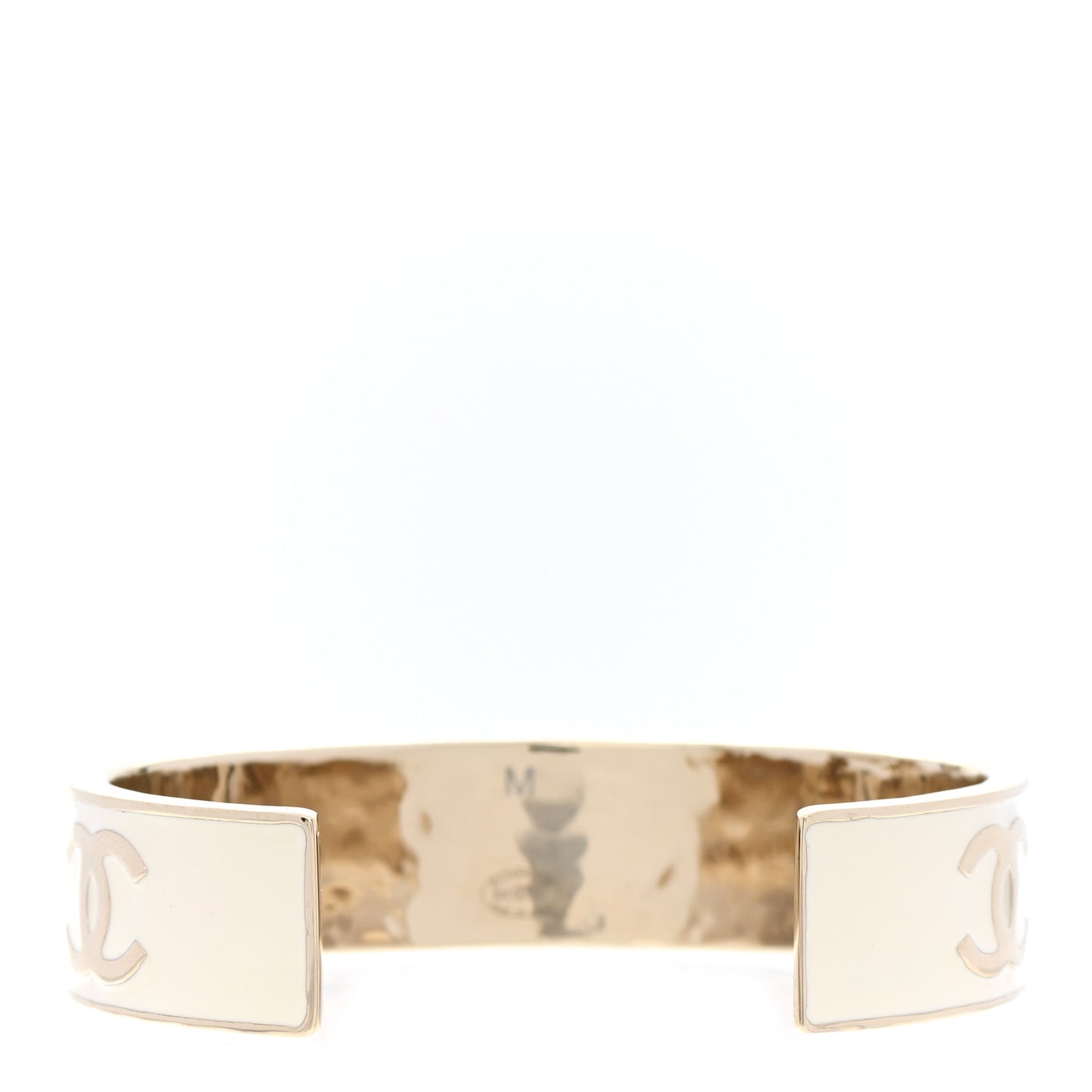 Metal Enamel Chanel Logo Cuff Bracelet M White