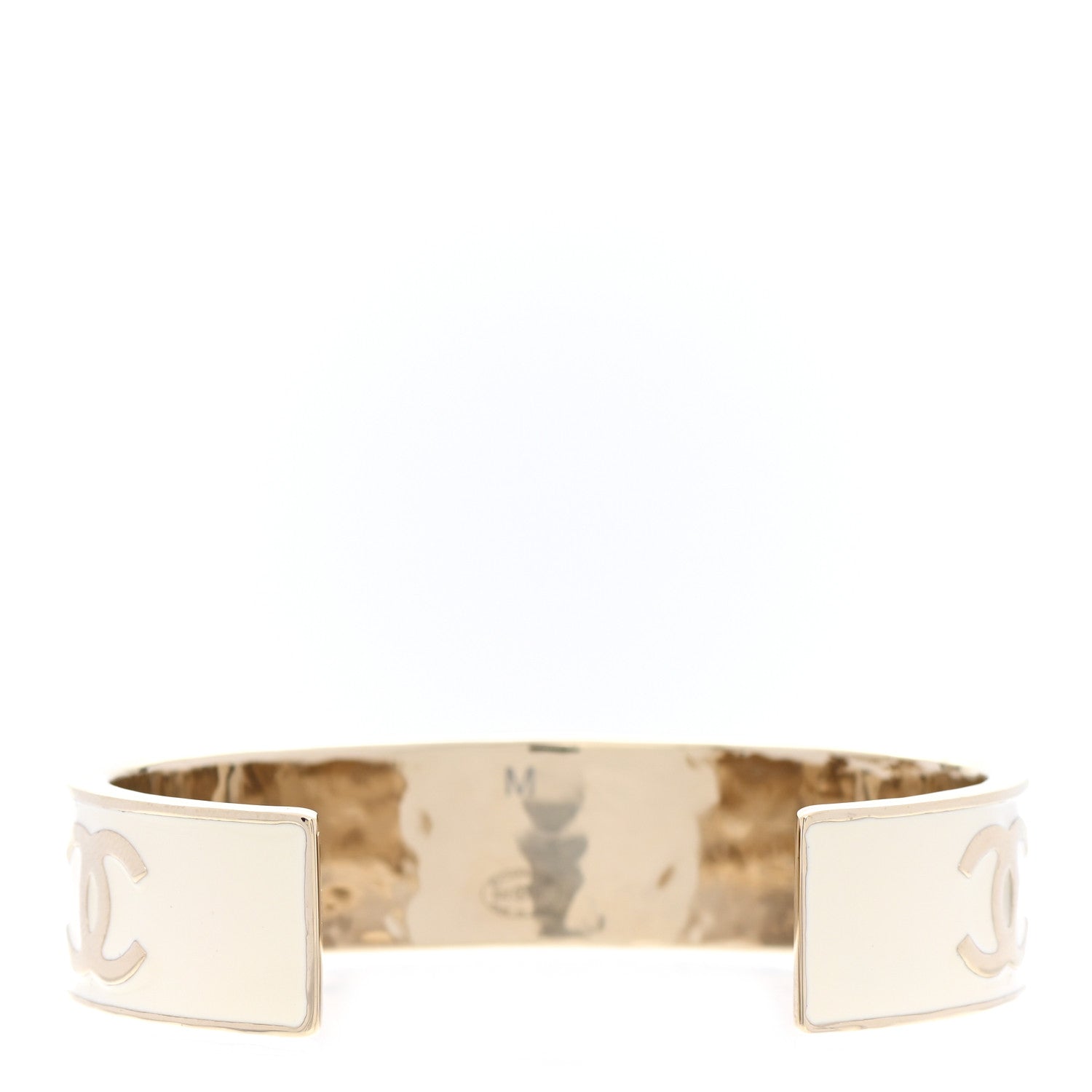 Chanel Metal Enamel Chanel Logo Cuff Bracelet M White 3 of 5