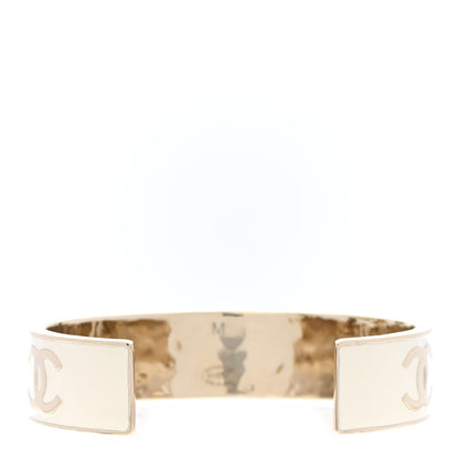 Chanel Metal Enamel Chanel Logo Cuff Bracelet M White 3 of 5