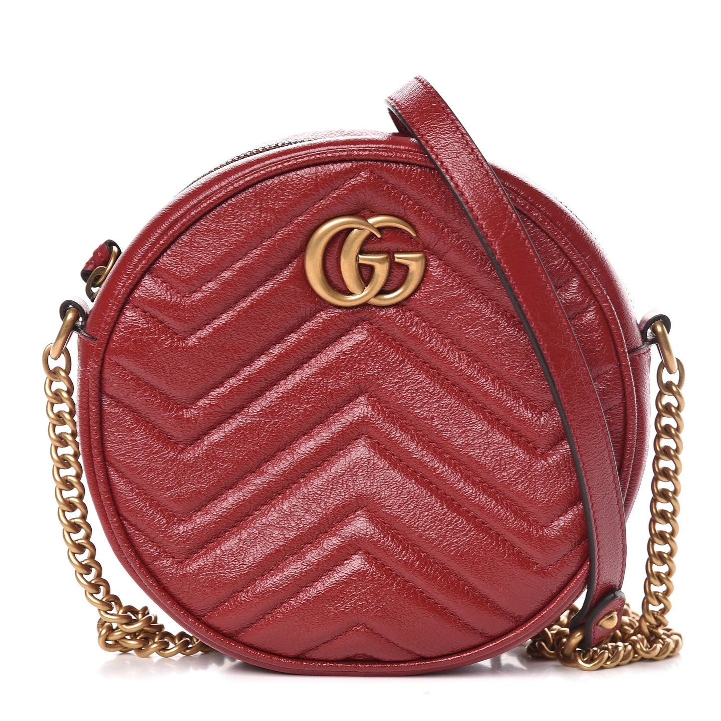 Glazed Calfskin Matelasse Heart Mini GG Marmont Round Shoulder Bag Romantic Cerise