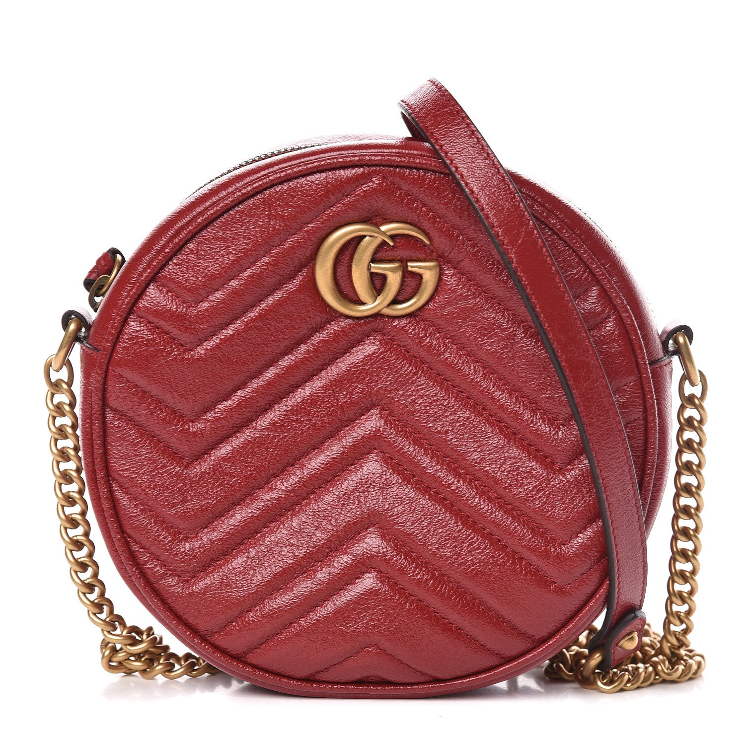 Gucci Glazed Calfskin Matelasse Heart Mini GG Marmont Round Shoulder Bag Romantic Cerise 1 of 10