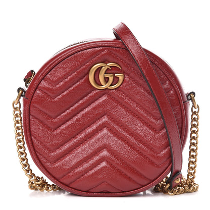Gucci Glazed Calfskin Matelasse Heart Mini GG Marmont Round Shoulder Bag Romantic Cerise 1 of 10