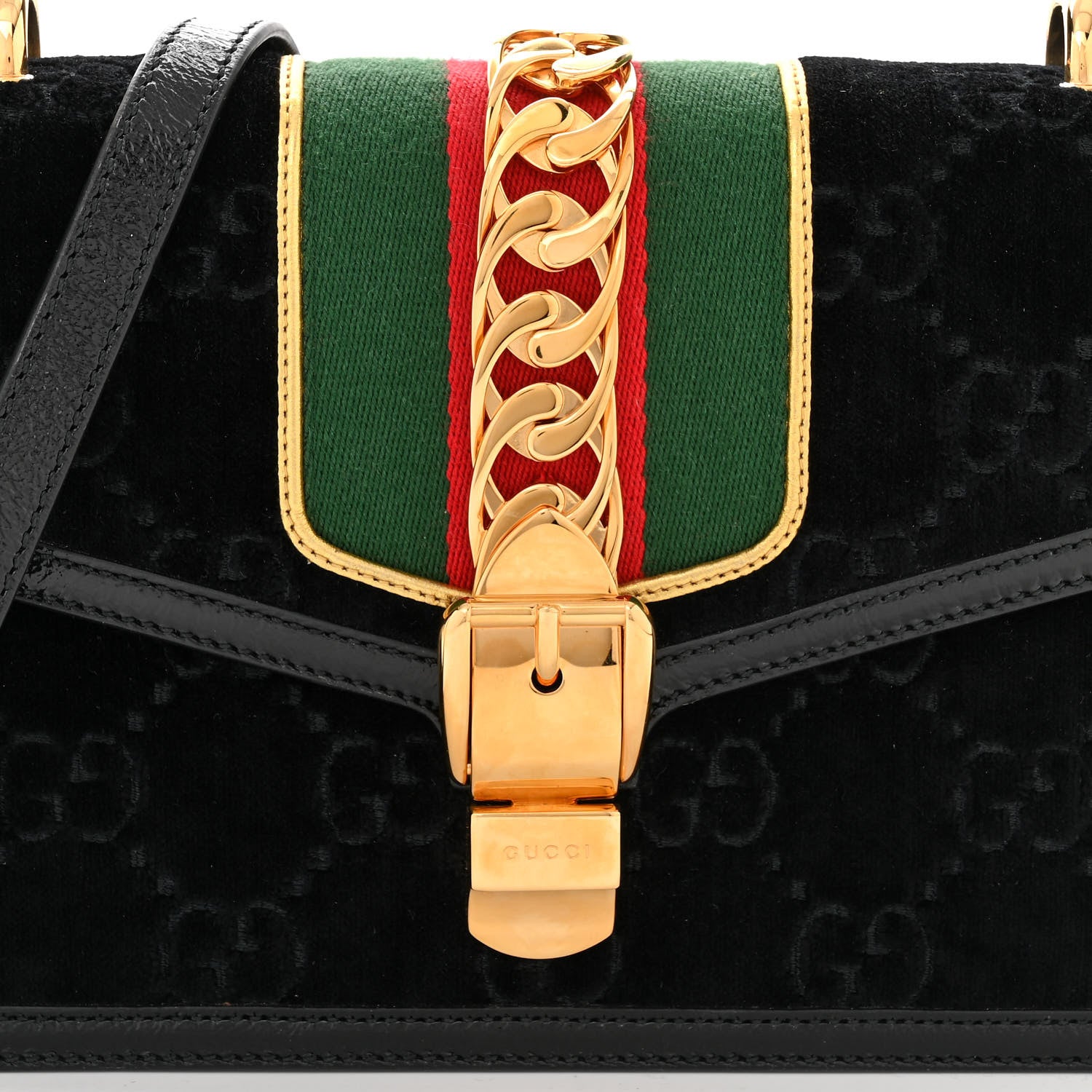 Gucci Velvet GG Monogram Small Sylvie Shoulder Bag Black 8 of 12