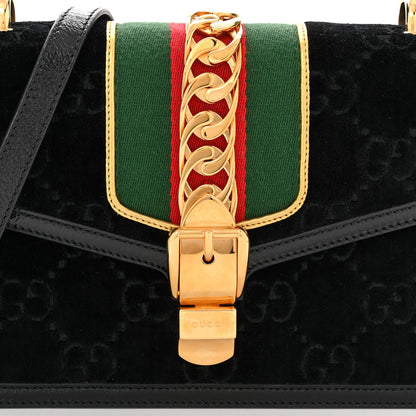 Gucci Velvet GG Monogram Small Sylvie Shoulder Bag Black 8 of 12