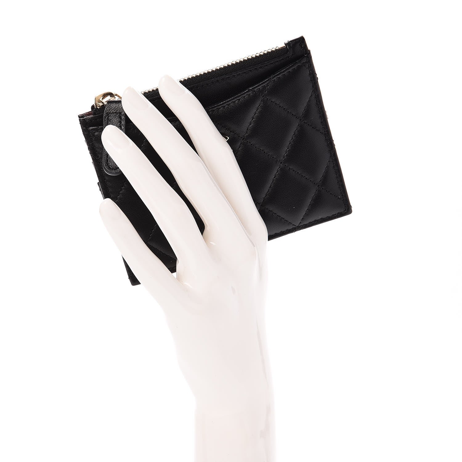 Chanel Lambskin Quilted Zip Card Holder Black 2 of 8