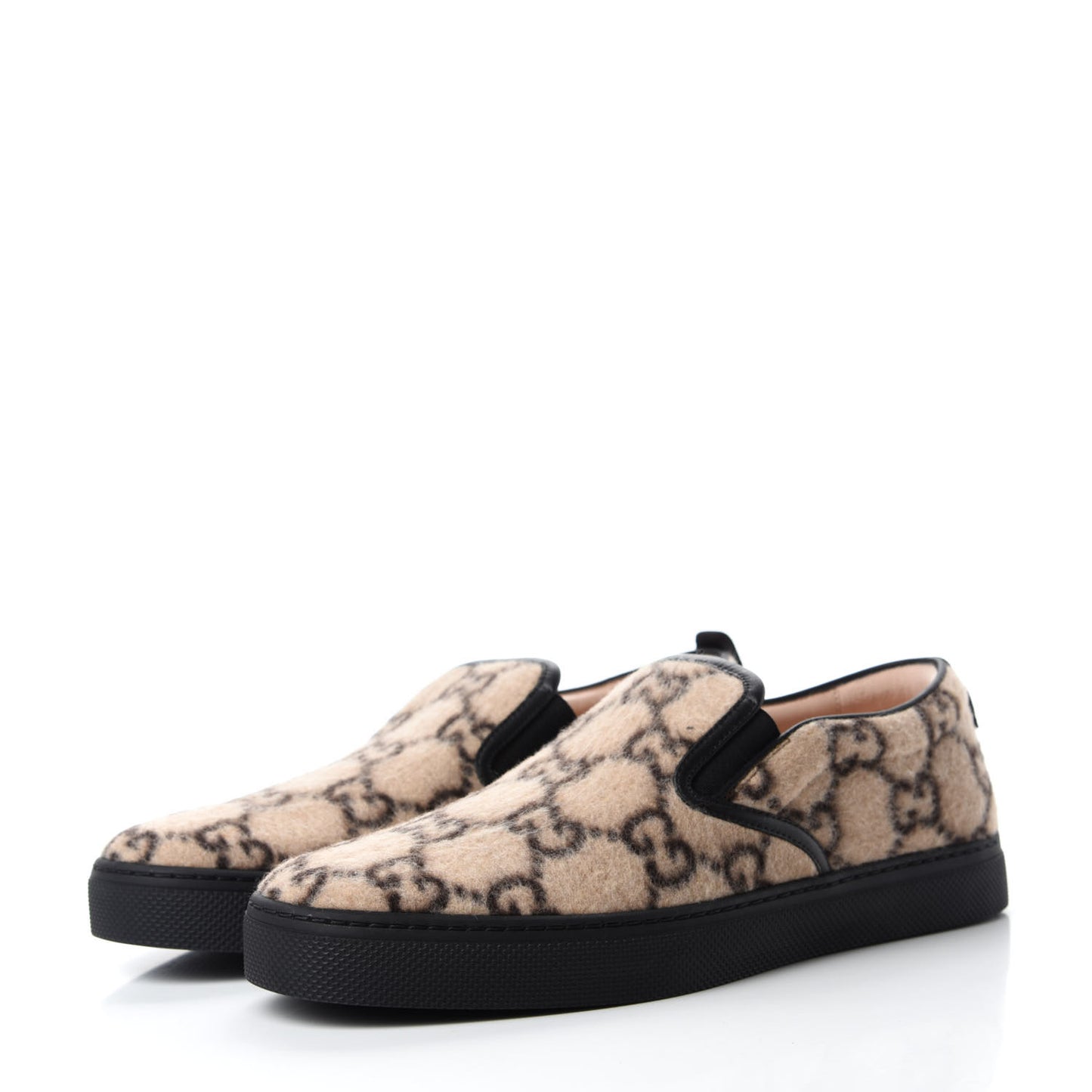 Covered Wool GG Monogram Mens Dublin Slip On Sneakers 9 Beige Ebony Black