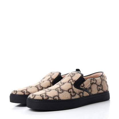 Gucci Covered Wool GG Monogram Mens Dublin Slip On Sneakers 9 Beige Ebony Black 3 of 11
