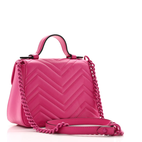 Calfskin Matelasse Monochrome Mini GG Marmont Top Handle Shoulder Bag Classic Fuxia