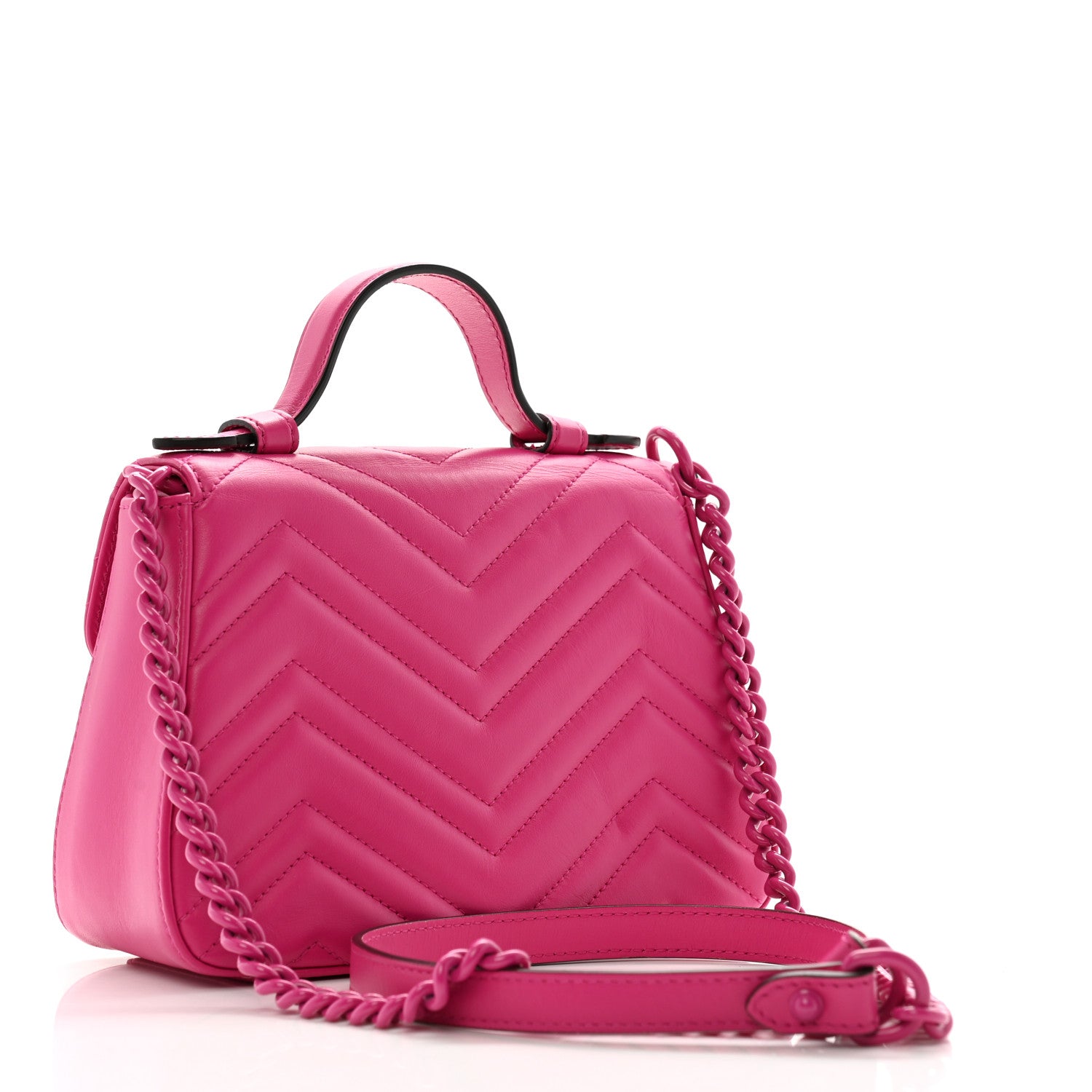Gucci Calfskin Matelasse Monochrome Mini GG Marmont Top Handle Shoulder Bag Classic Fuxia 2 of 13