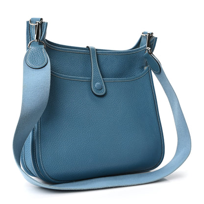 Hermes Taurillon Clemence Evelyne II PM Blue Jean 3 of 10