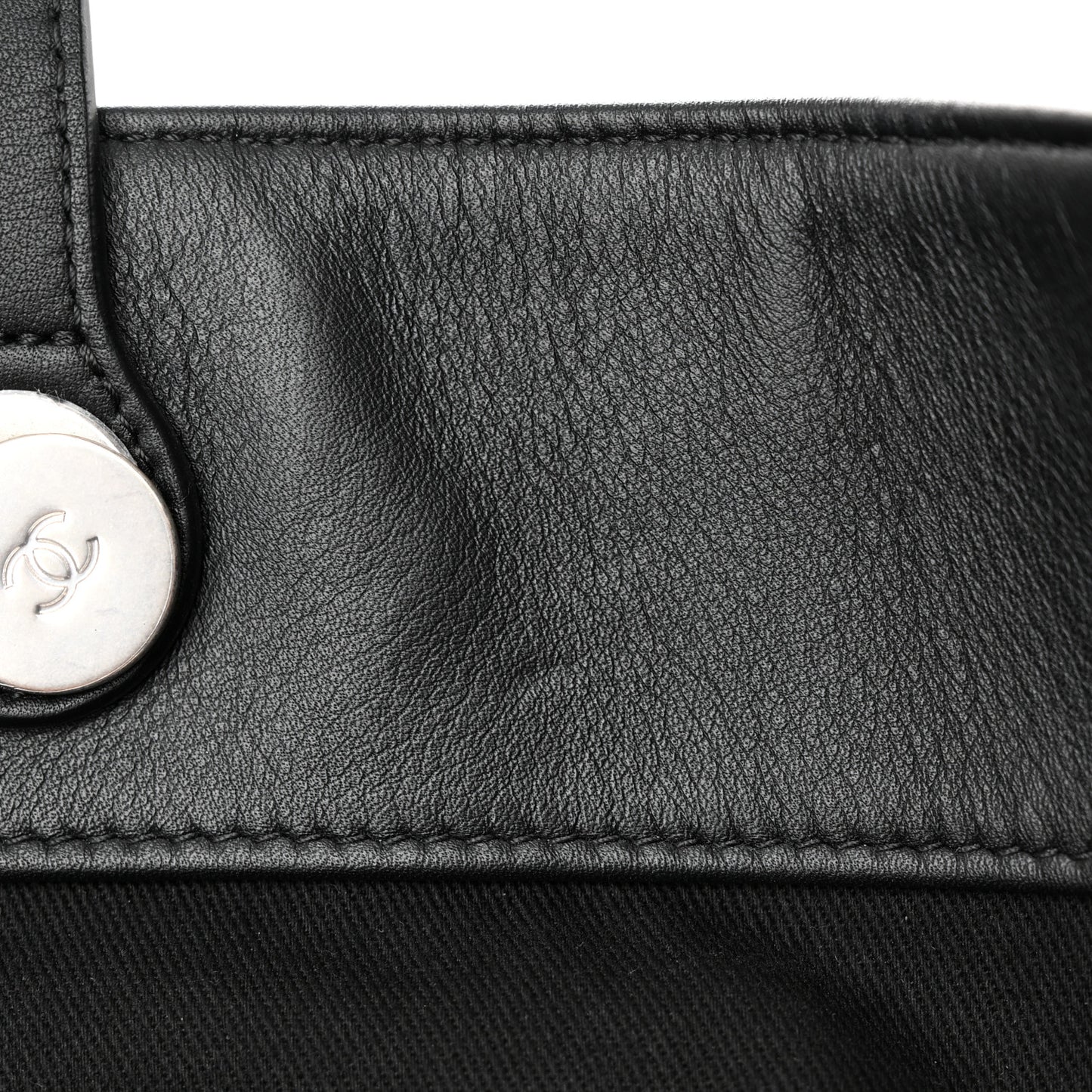 Grained Calfskin Large Coco Eyelets Shopping Tote Black