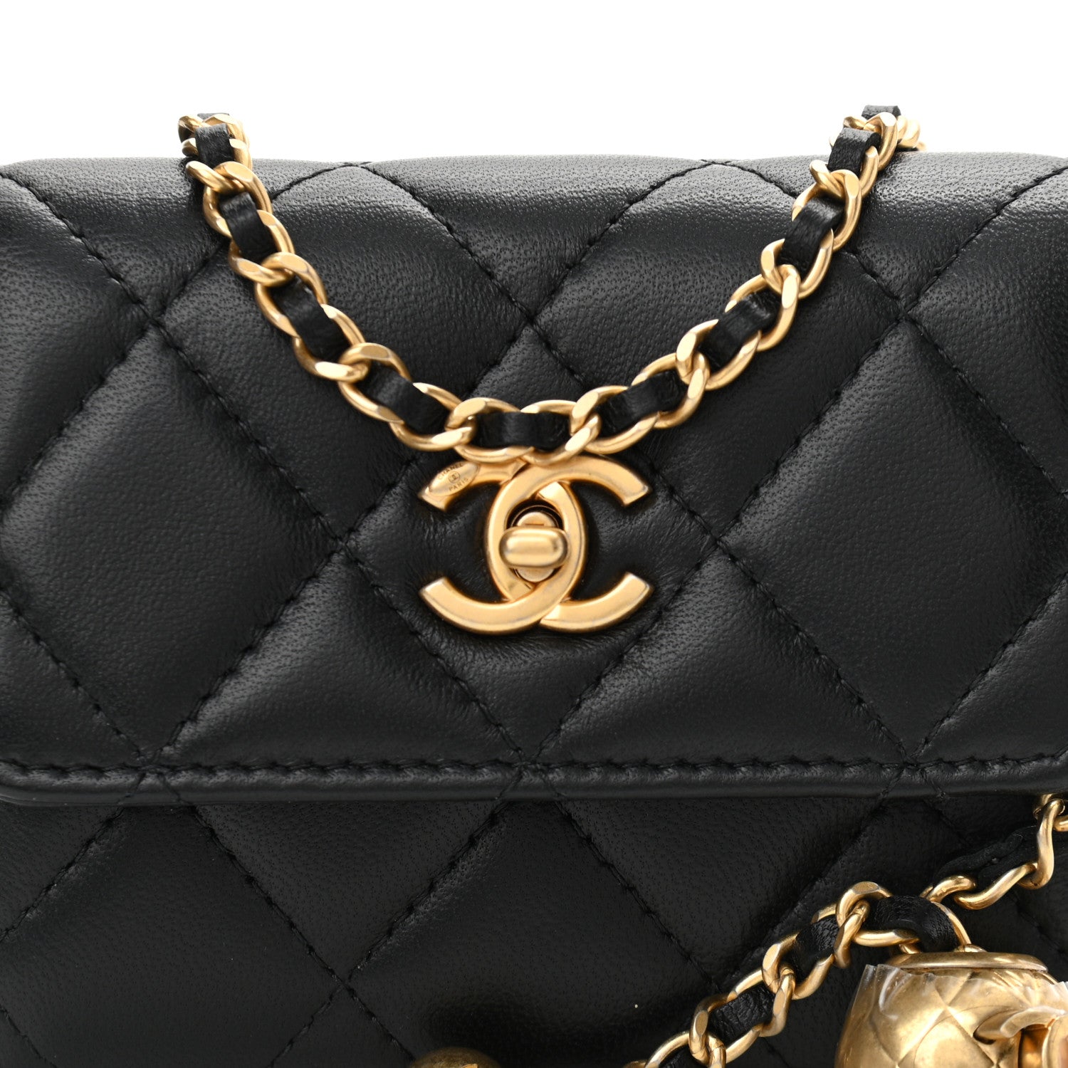 Chanel Lambskin Quilted Pearl Crush Clutch With Chain Black 11 of 11