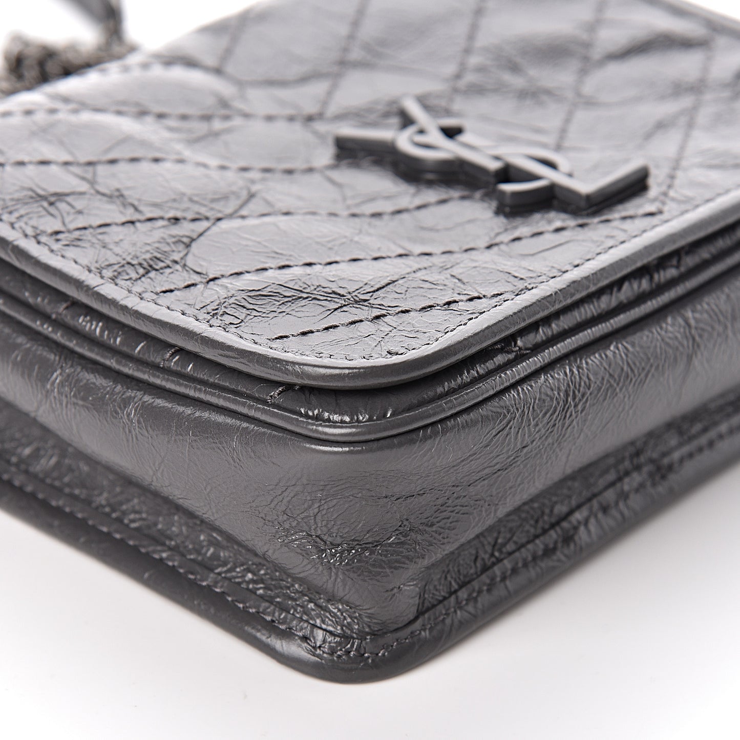 Crinkled Calfskin Matelasse Monogram Niki Chain Wallet Storm