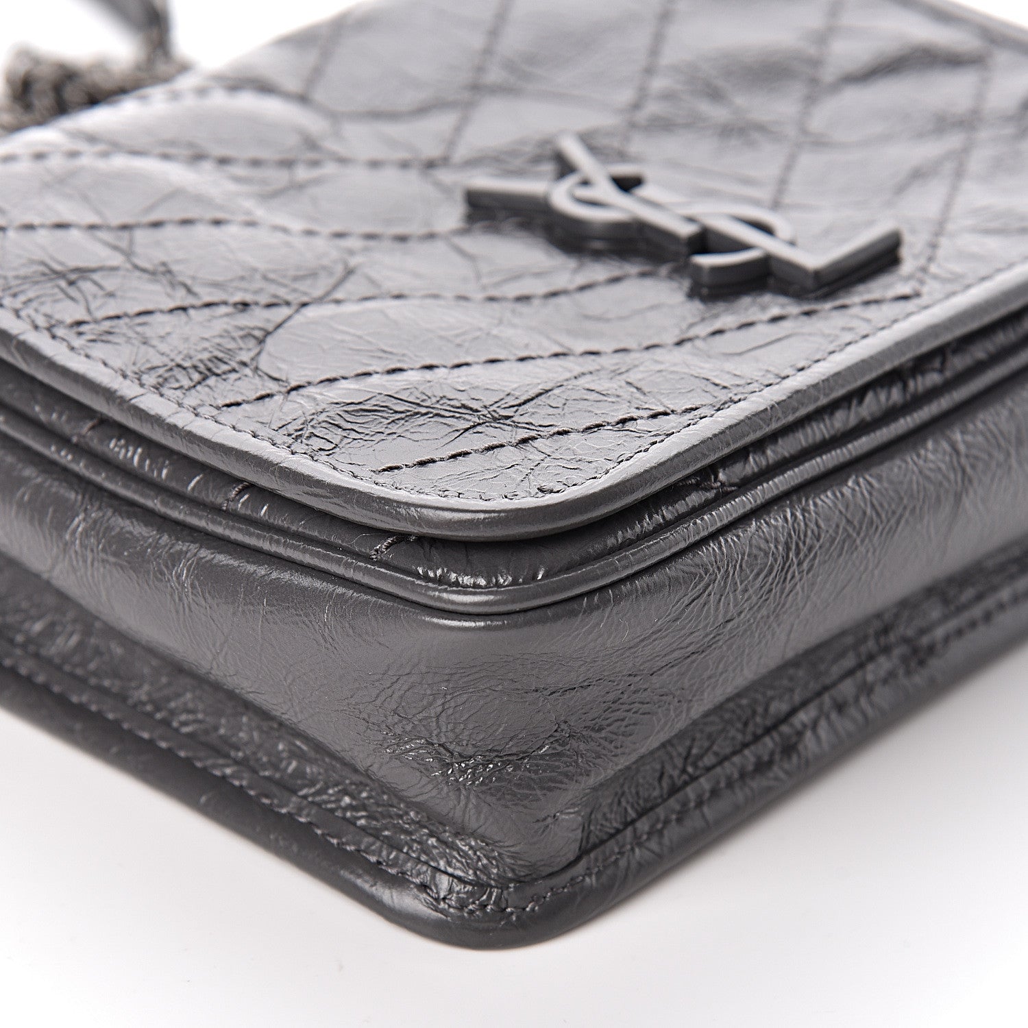 Saint Laurent Crinkled Calfskin Matelasse Monogram Niki Chain Wallet Storm 9 of 9