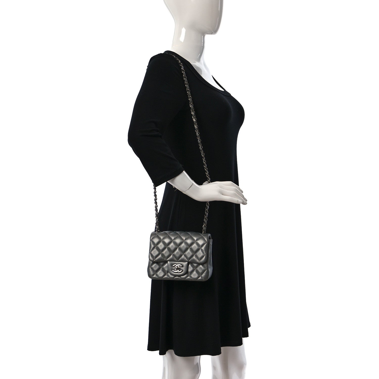 Chanel Metallic Lambskin Quilted Mini Square Flap Dark Silver 2 of 9